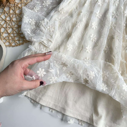 Charming Pearl Floral Lace Long Sleeve Dress
