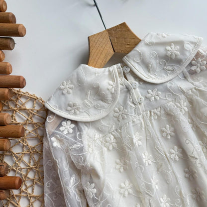 Charming Pearl Floral Lace Long Sleeve Dress