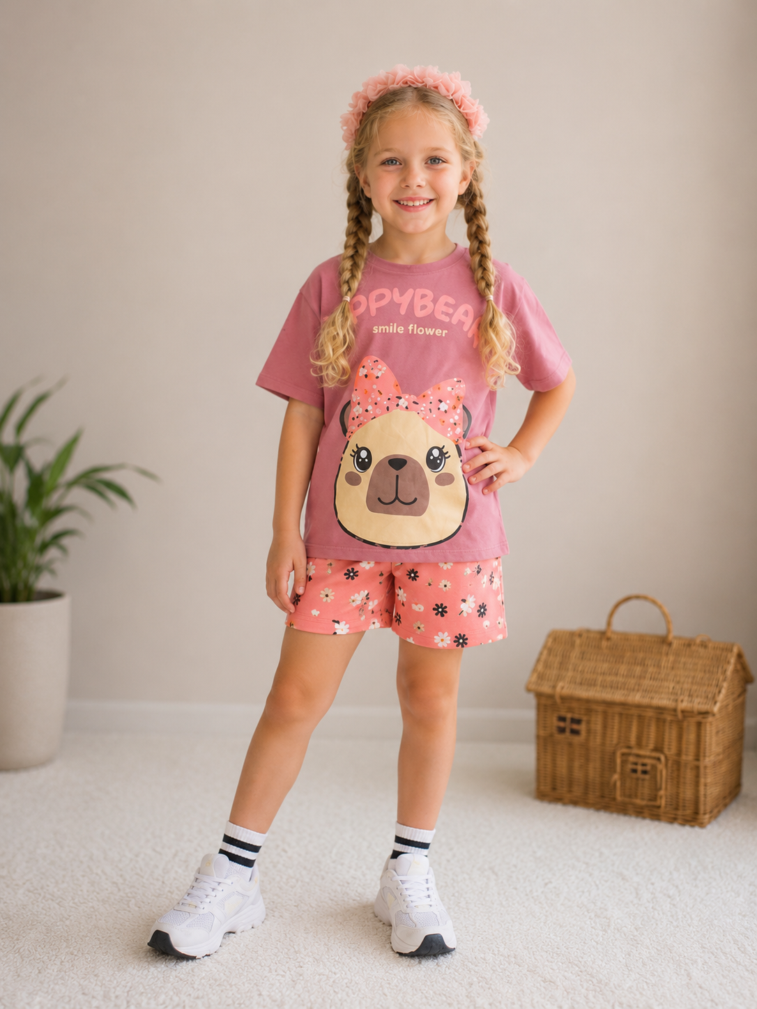 Girls Cotton Bear Pink Set