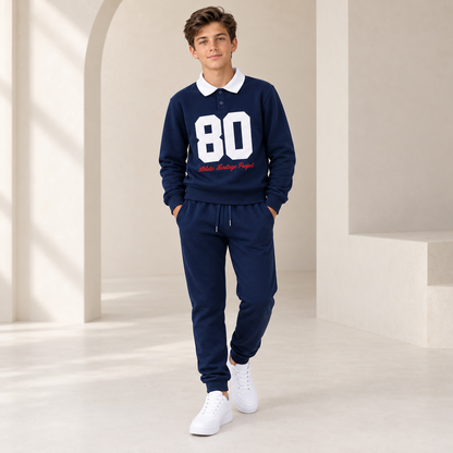 Polo Cotton Boys Tracksuit - Navy