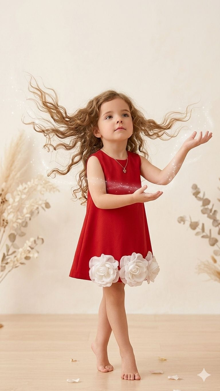 Red Rose Appliqué Dress
