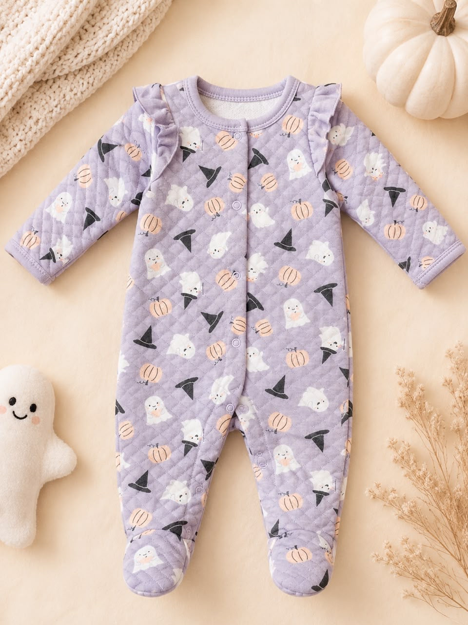 Baby Girl Purple Overall - Pumpkin print