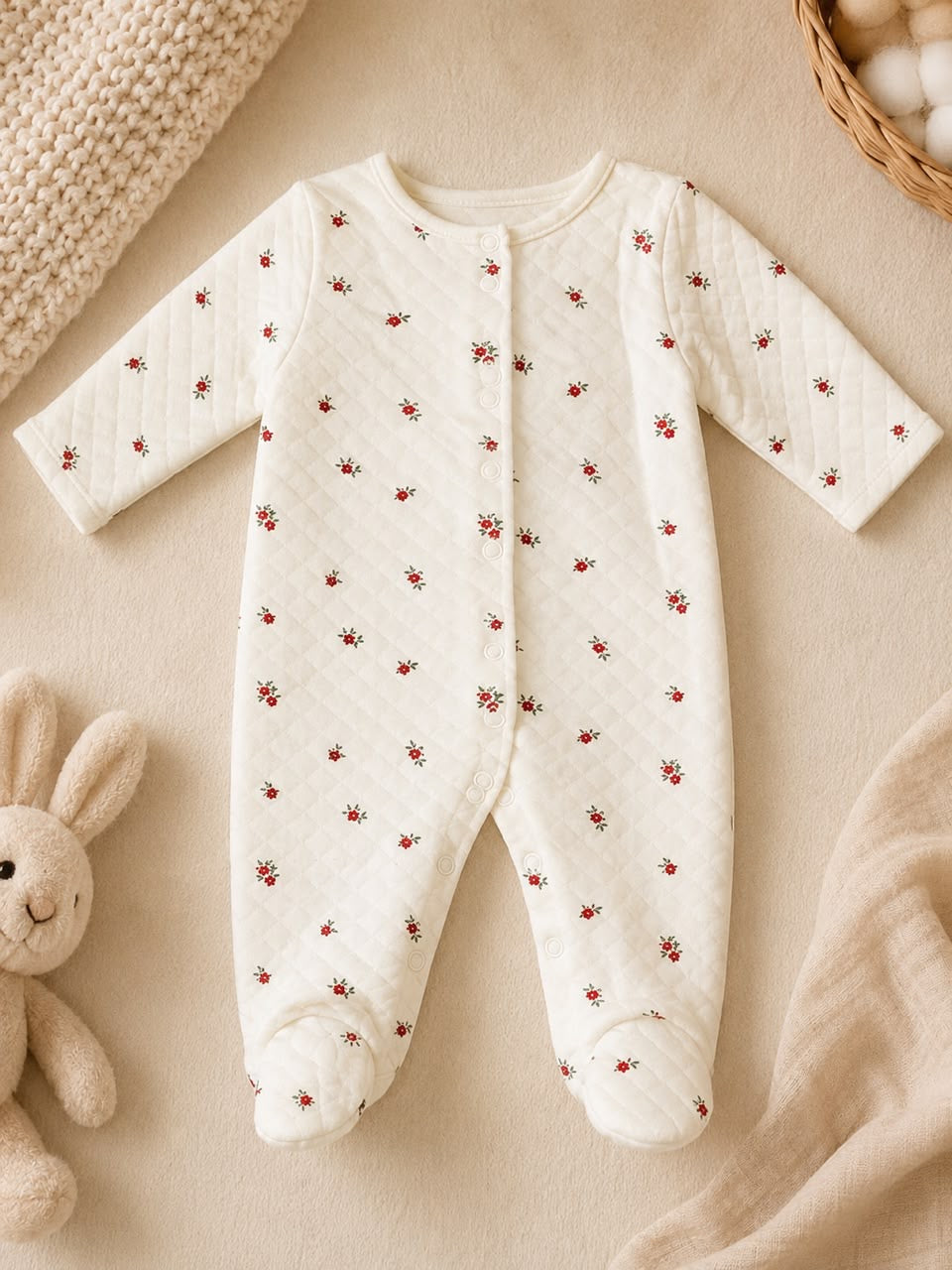 Baby Girl Pearl Overall - Red Floral Print