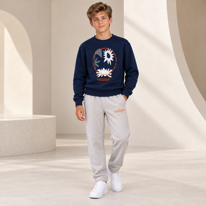 “Slow Growth” Cotton Boys Tracksuit - Navy