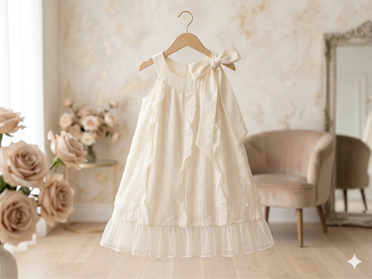 Girls Cream Ruffle & Tulle Dress