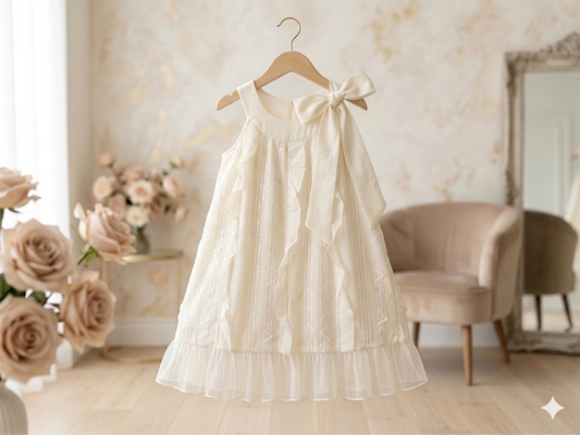 Girls Cream Ruffle & Tulle Dress