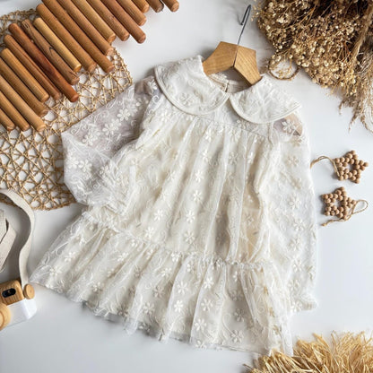 Charming Pearl Floral Lace Long Sleeve Dress