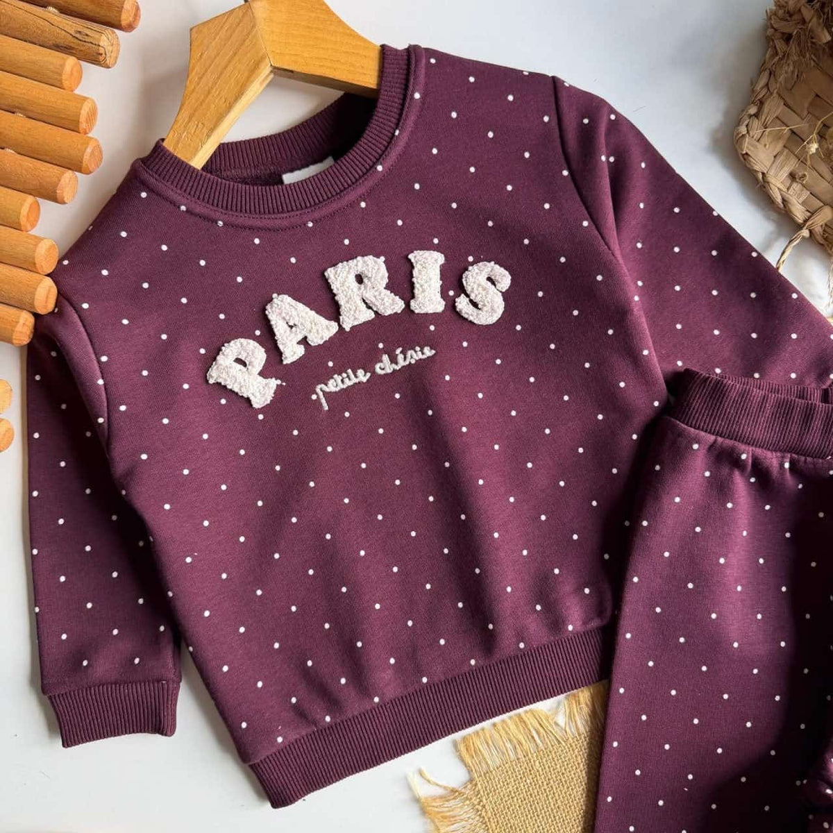 Girls “Paris” Polka Set - Raspberry