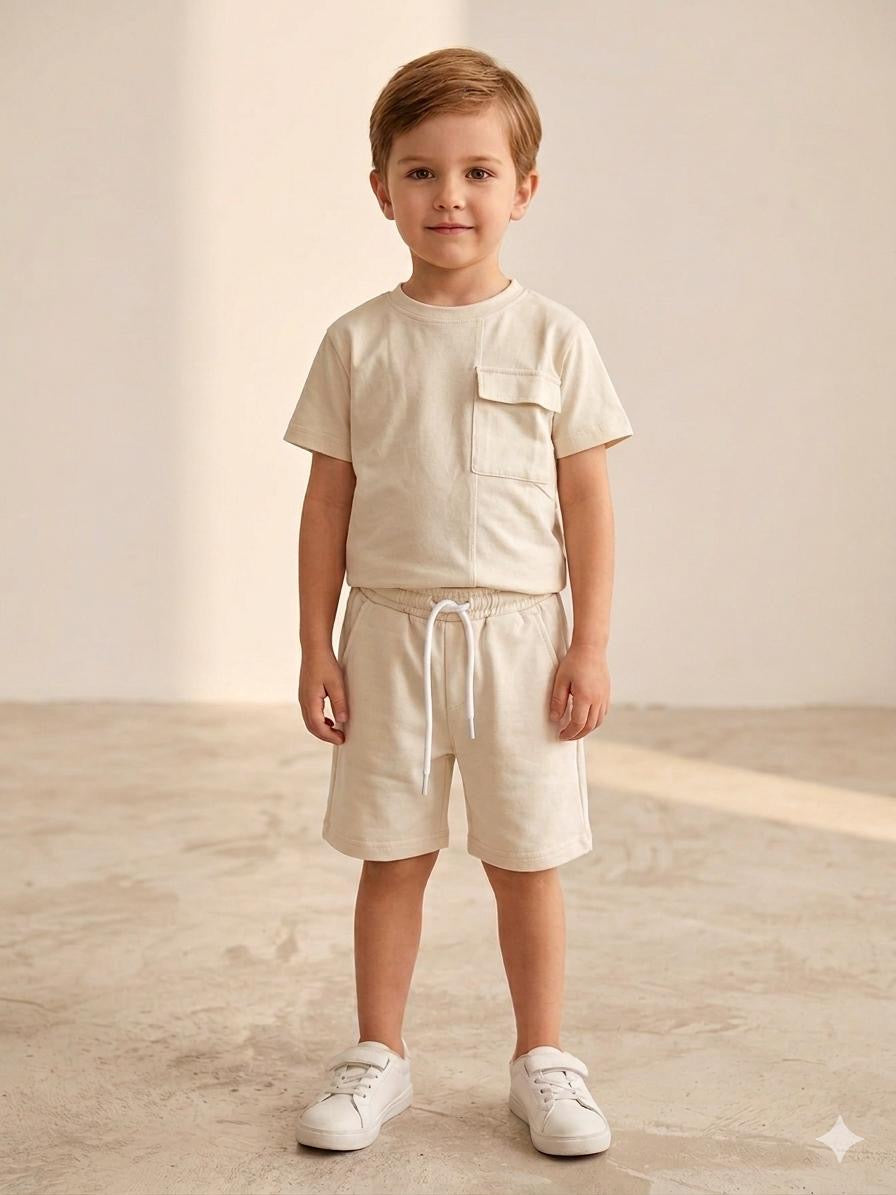 Boys Beige T-Shirt & Shorts Set