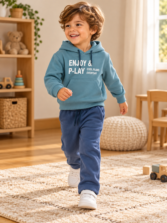 Boys Fleece Hooded Tracksuit - Teal | Blue