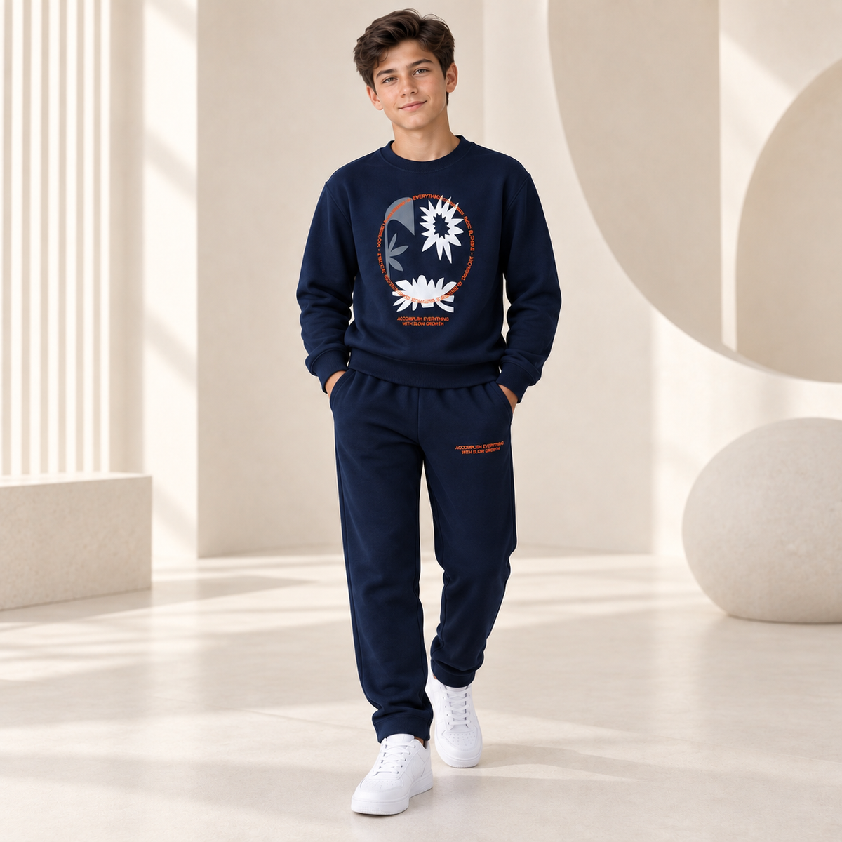 “Slow Growth” Cotton Boys Tracksuit - Black