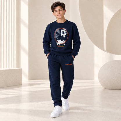 “Slow Growth” Cotton Boys Tracksuit - Black