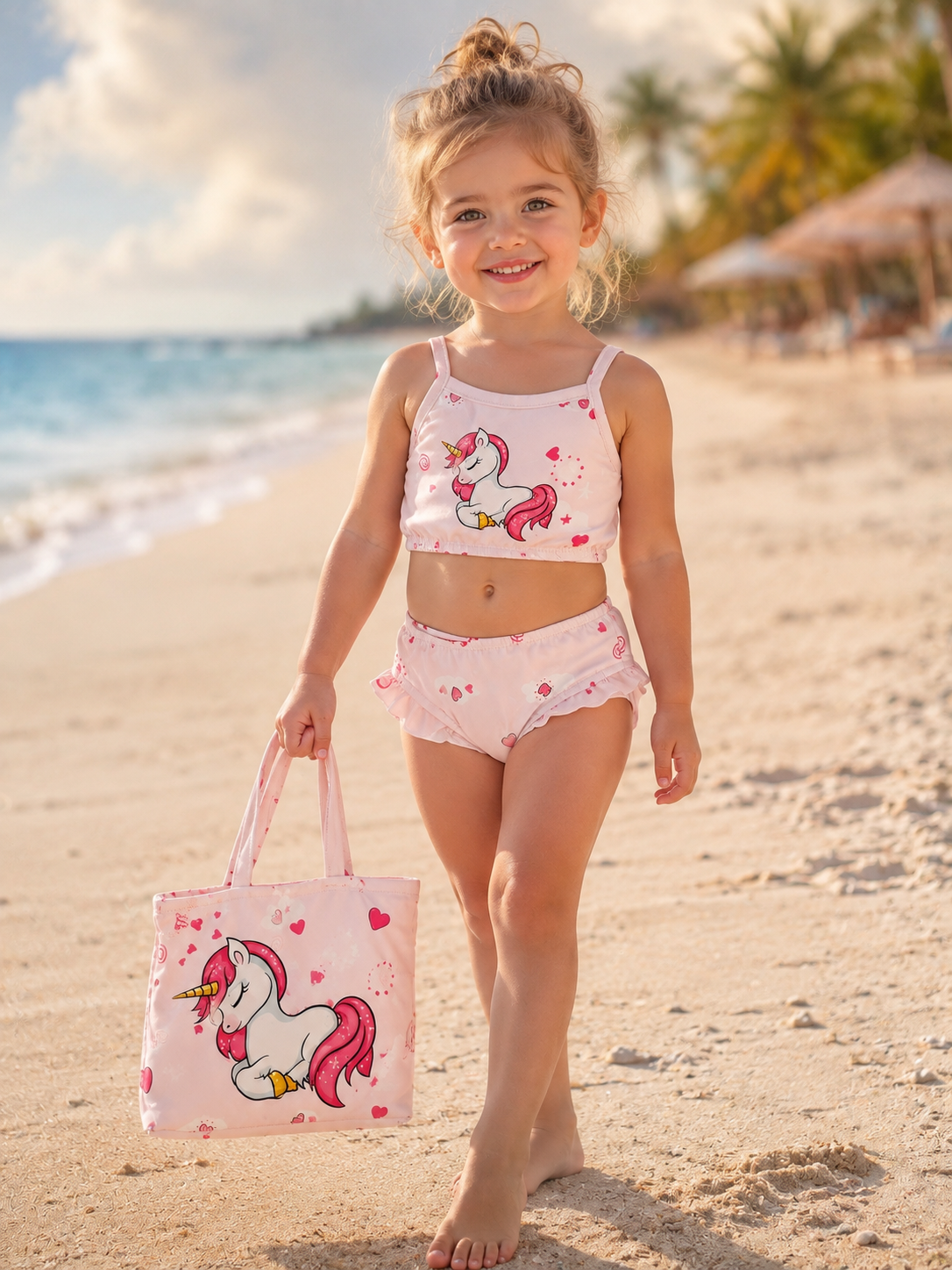 Girls Unicorn Swimsuit - 3 Pcs Set