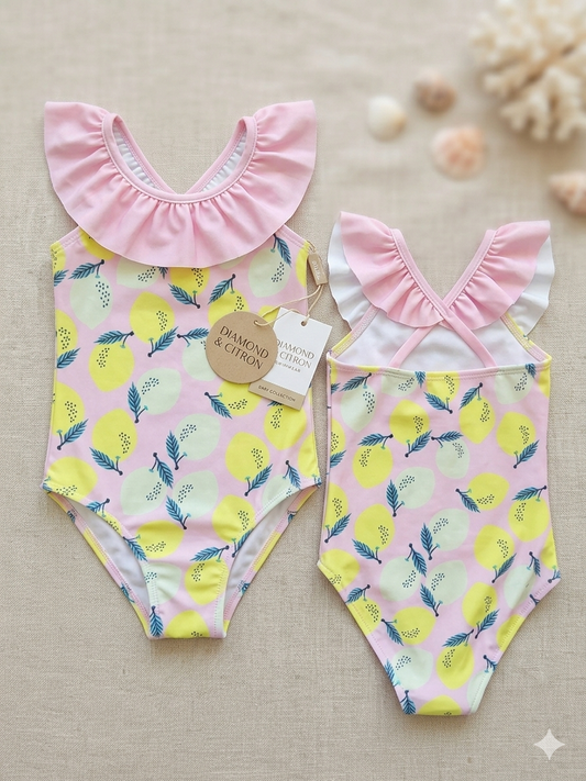 Lemon Print Girls Swimsuit