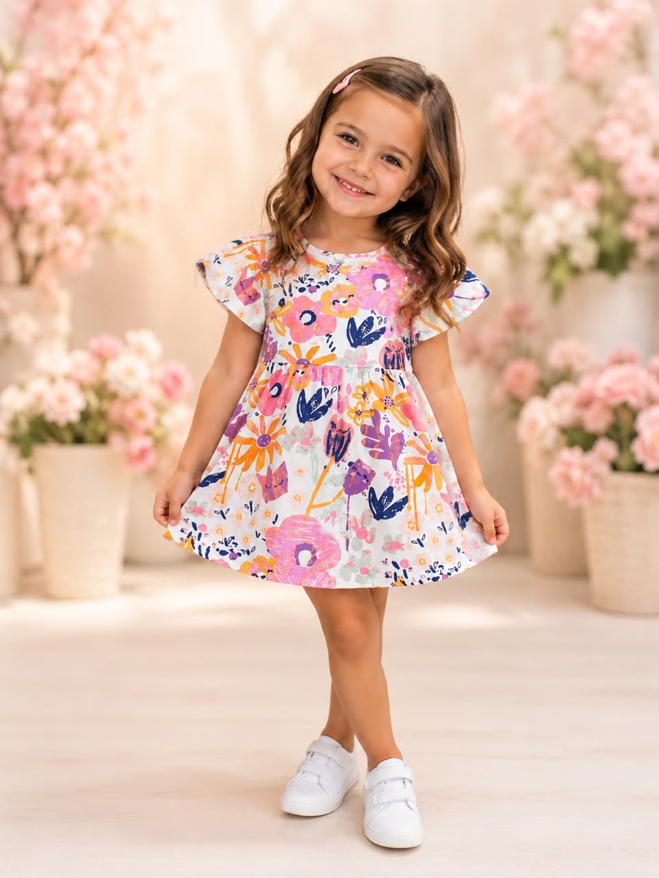 Girls Ruffle Sleeve Dress – Graphite Floral