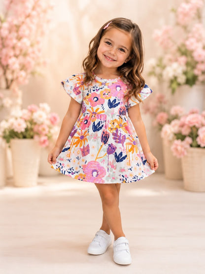 Girls Ruffle Sleeve Dress – Graphite Floral