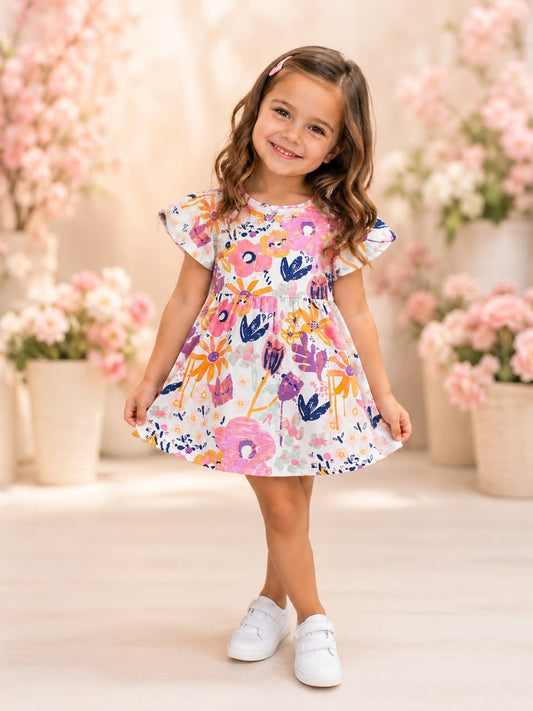 Girls Ruffle Sleeve Dress – Graphite Floral