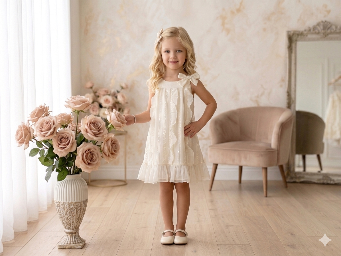 Girls Cream Ruffle & Tulle Dress