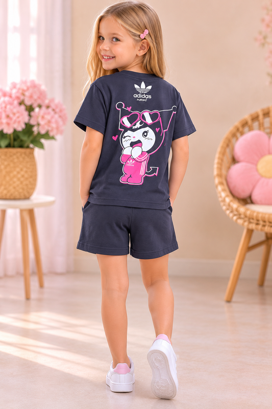 Girls “Kuromi” Cotton Shorts Set