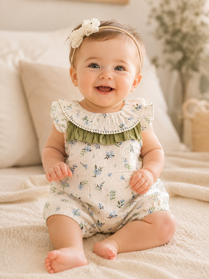 Girls Ruffle Mint Floral Baby Romper