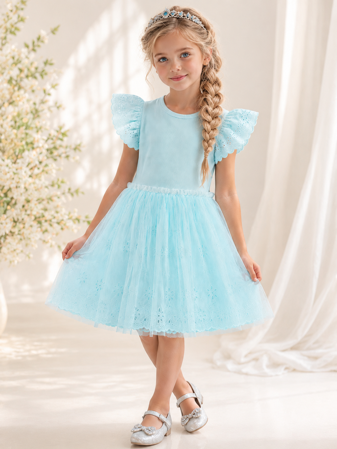 ELSA Embroidery Tulle girls Dress