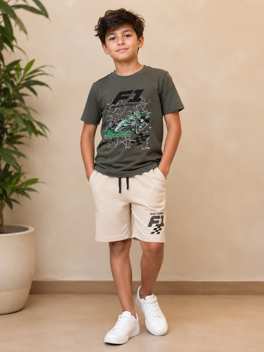 Bots Cotton Set - Formula 1 Print Olive