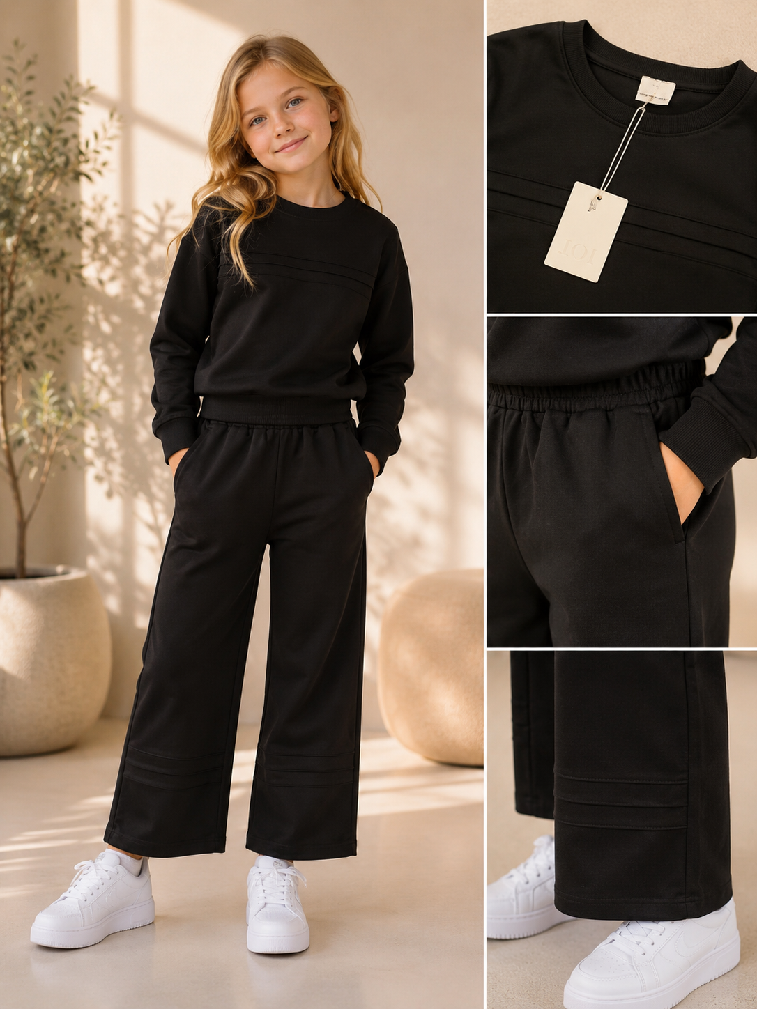 Girls' black sweatpants lounge set