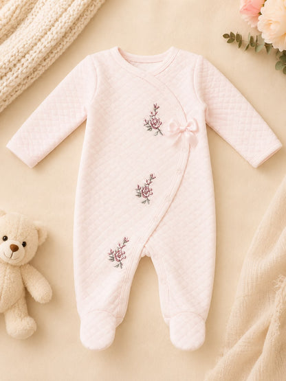 Girls Embroidered pink quilted baby overall