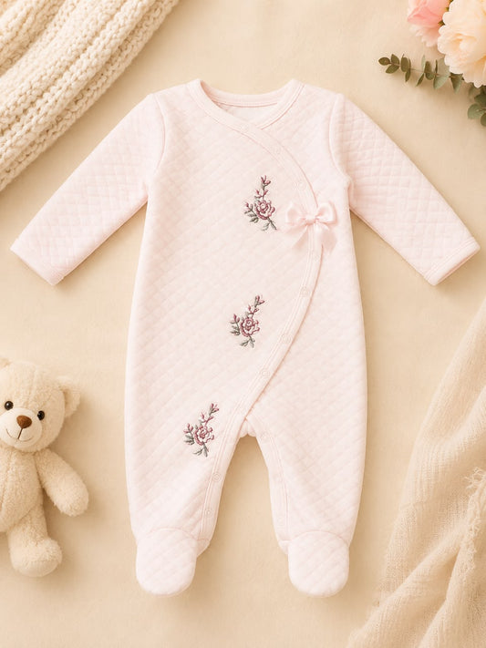 Embroidered pink quilted baby overall