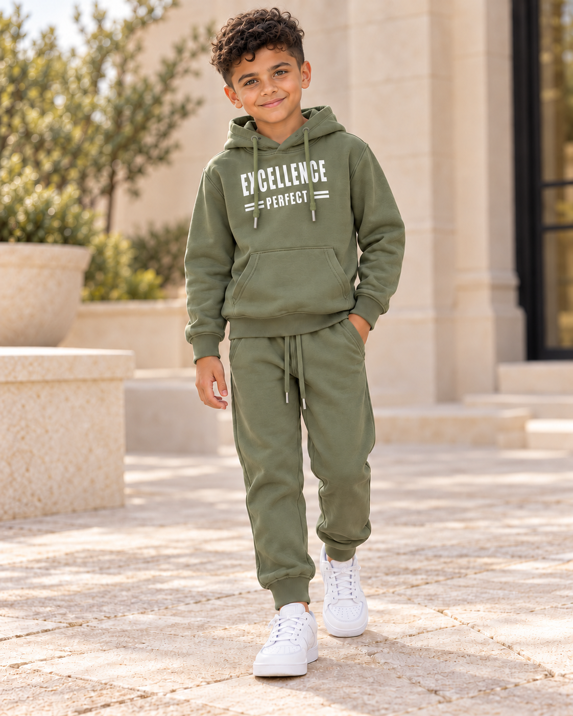 “The Excellence” Boys Sage Green Fleece Set