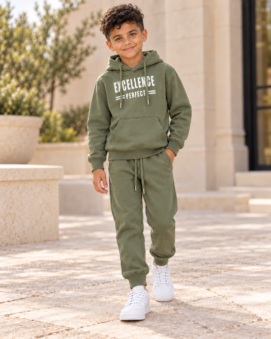 “The Excellence” Boys Sage Green Fleece Set