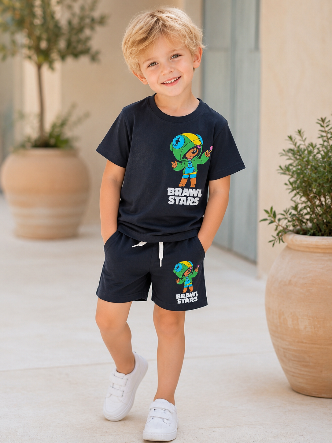 Boys “Brawl Star” Cotton Shorts Set Grey