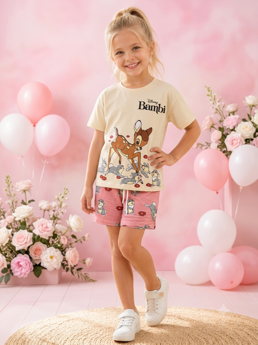 Girls “Bambi” Cotton Shorts Set