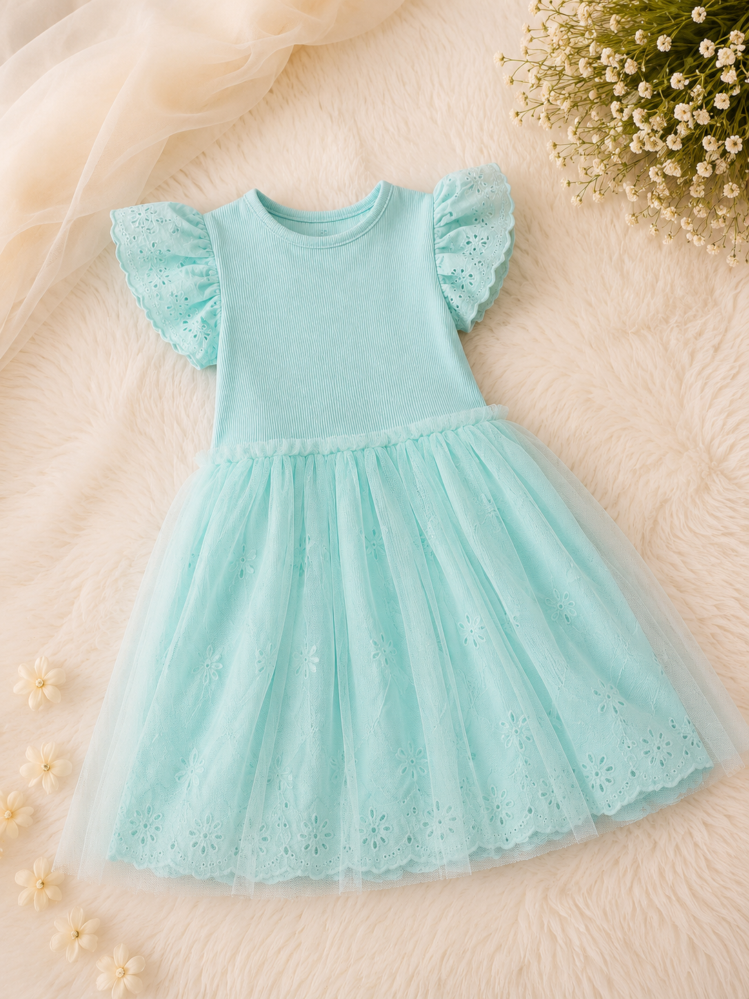 ELSA Embroidery Tulle girls Dress