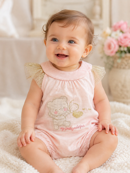 Girls Teddy Bear Baby Romper - 2 Colors