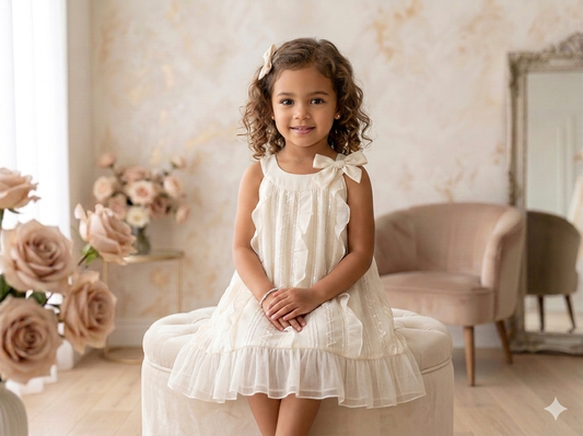 Girls Cream Ruffle & Tulle Dress