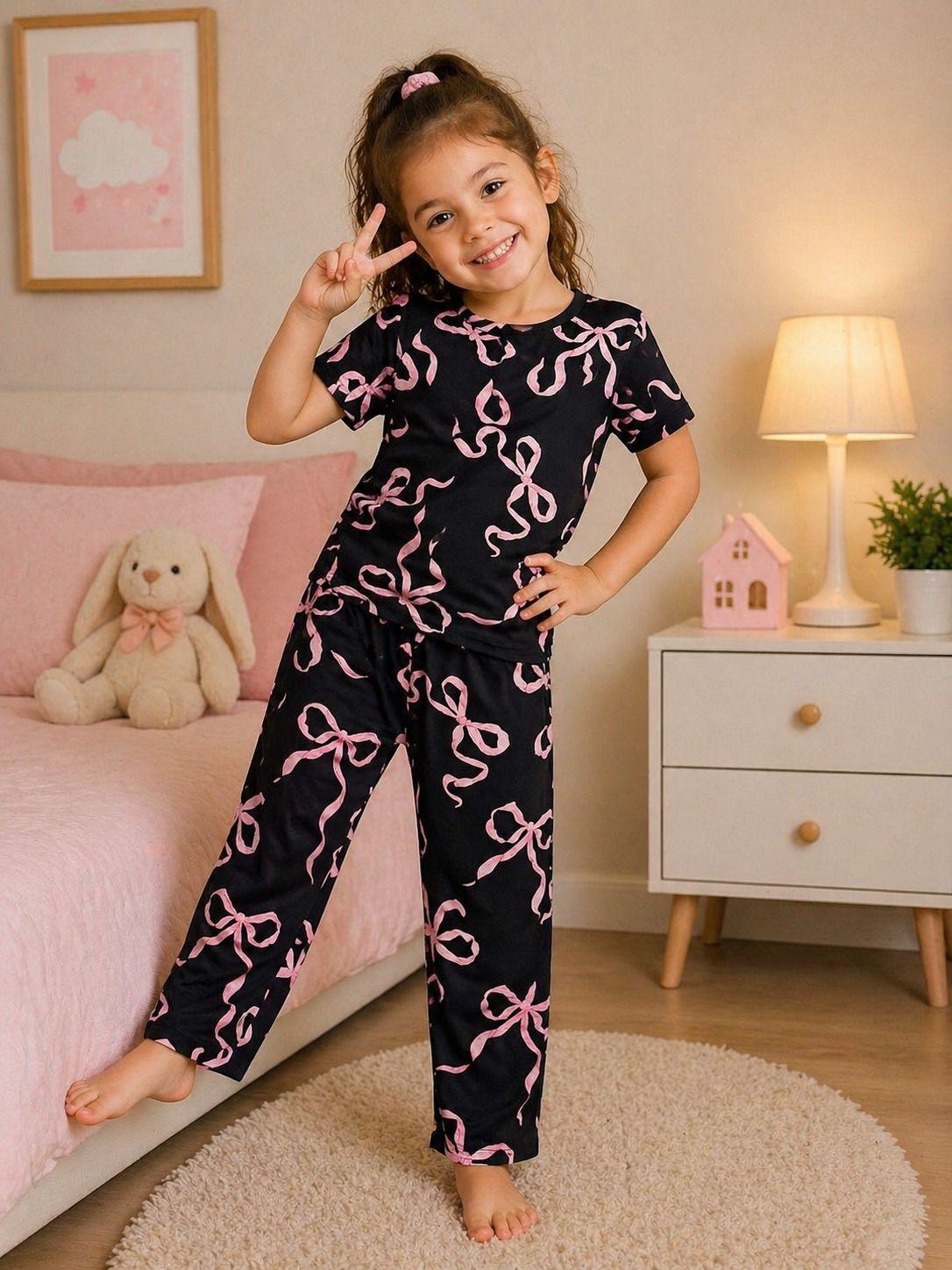 Girls Ribbon Black Pajamas |4Y - 8Y|