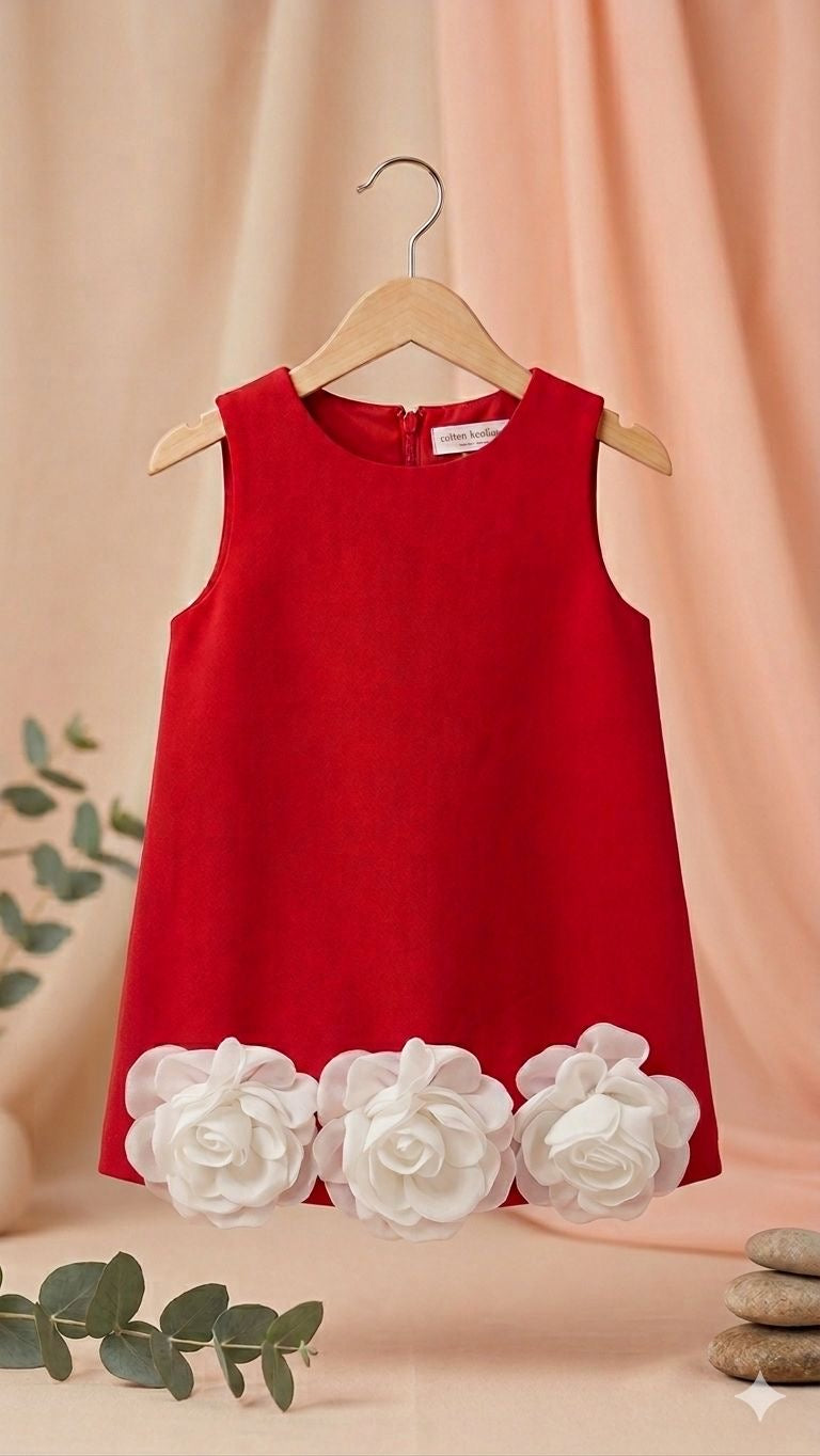 Red Rose Appliqué Dress