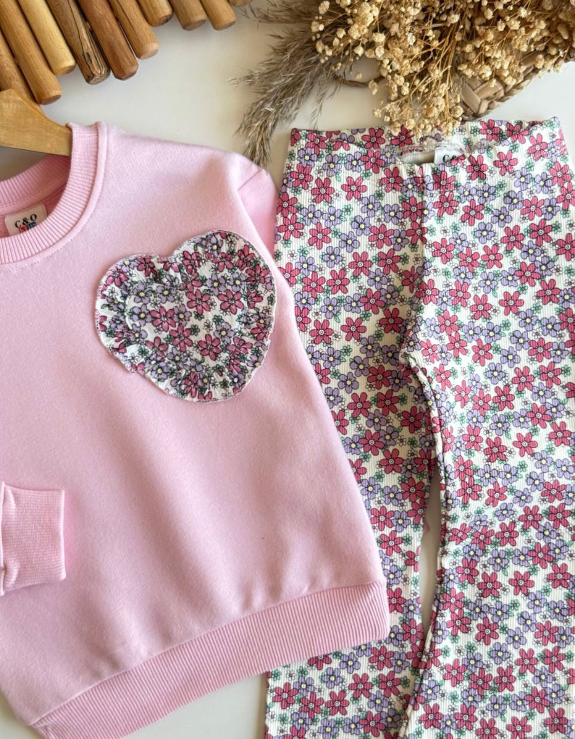 Girls Flare Pants and Floral Sweatshirt