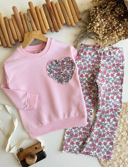 Girls Flare Pants and Floral Sweatshirt