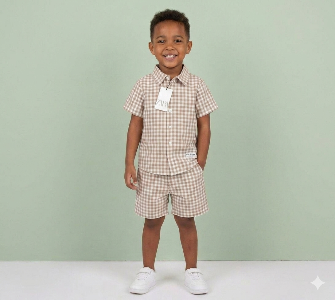 Boys Gingham Check Shirt & Shorts Set