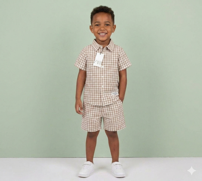 Boys Gingham Check Shirt & Shorts Set