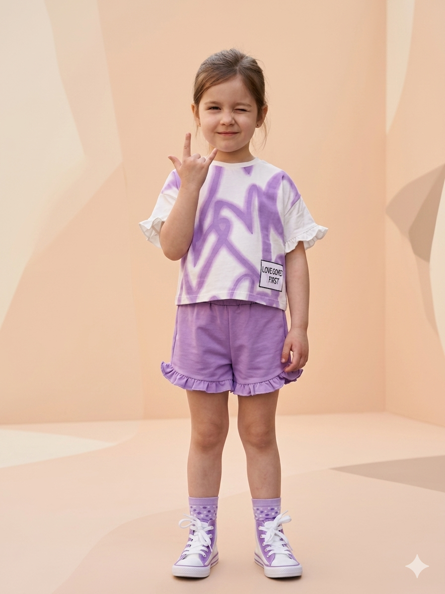 Girls Love Graffiti Top & Ruffle Shorts Set