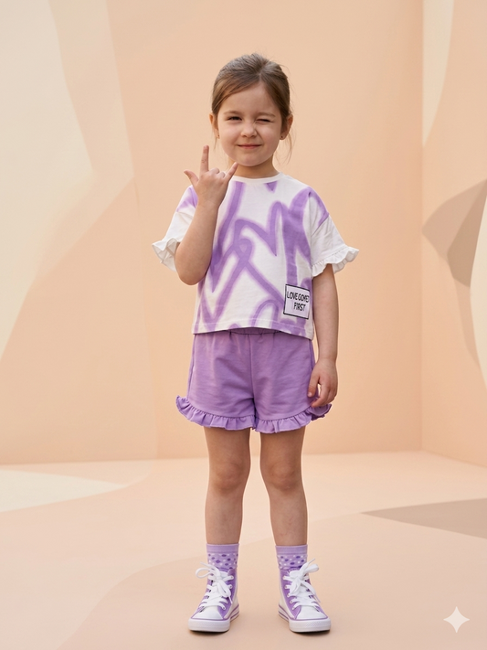 Girls Love Graffiti Top & Ruffle Shorts Set