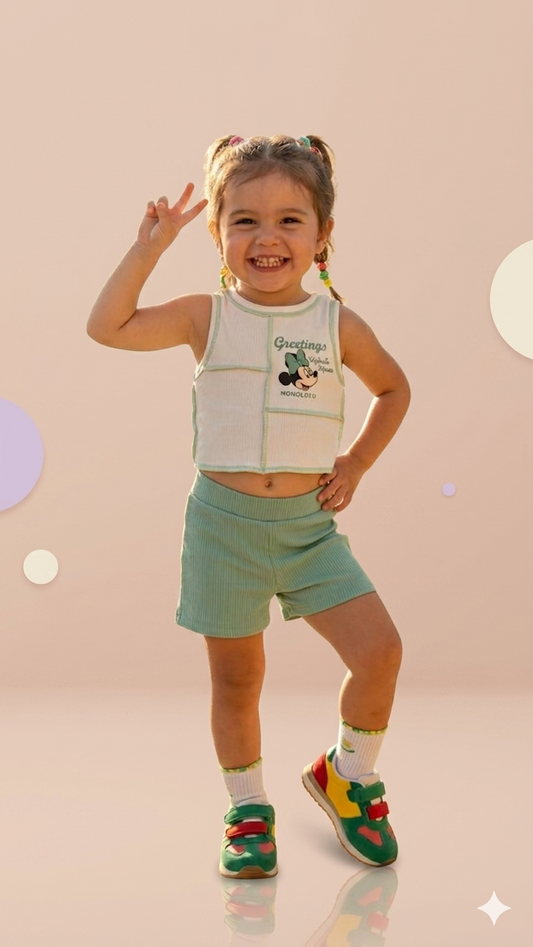 Girls Minnie Mouse Crop Tank & Shorts Set