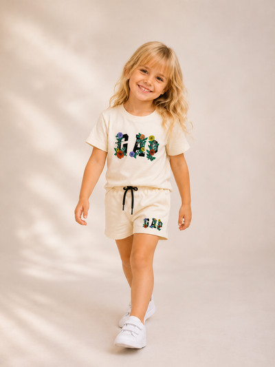 Girls Cotton Shorts Set - Gap print Pearl