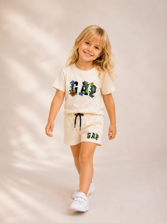 Girls Cotton Shorts Set - Gap print Pearl