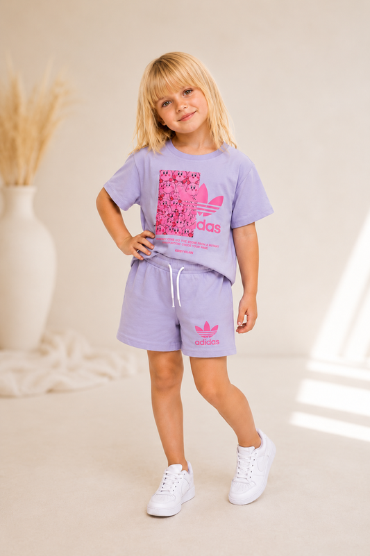 Girls Cotton Shorts Set - adidas print