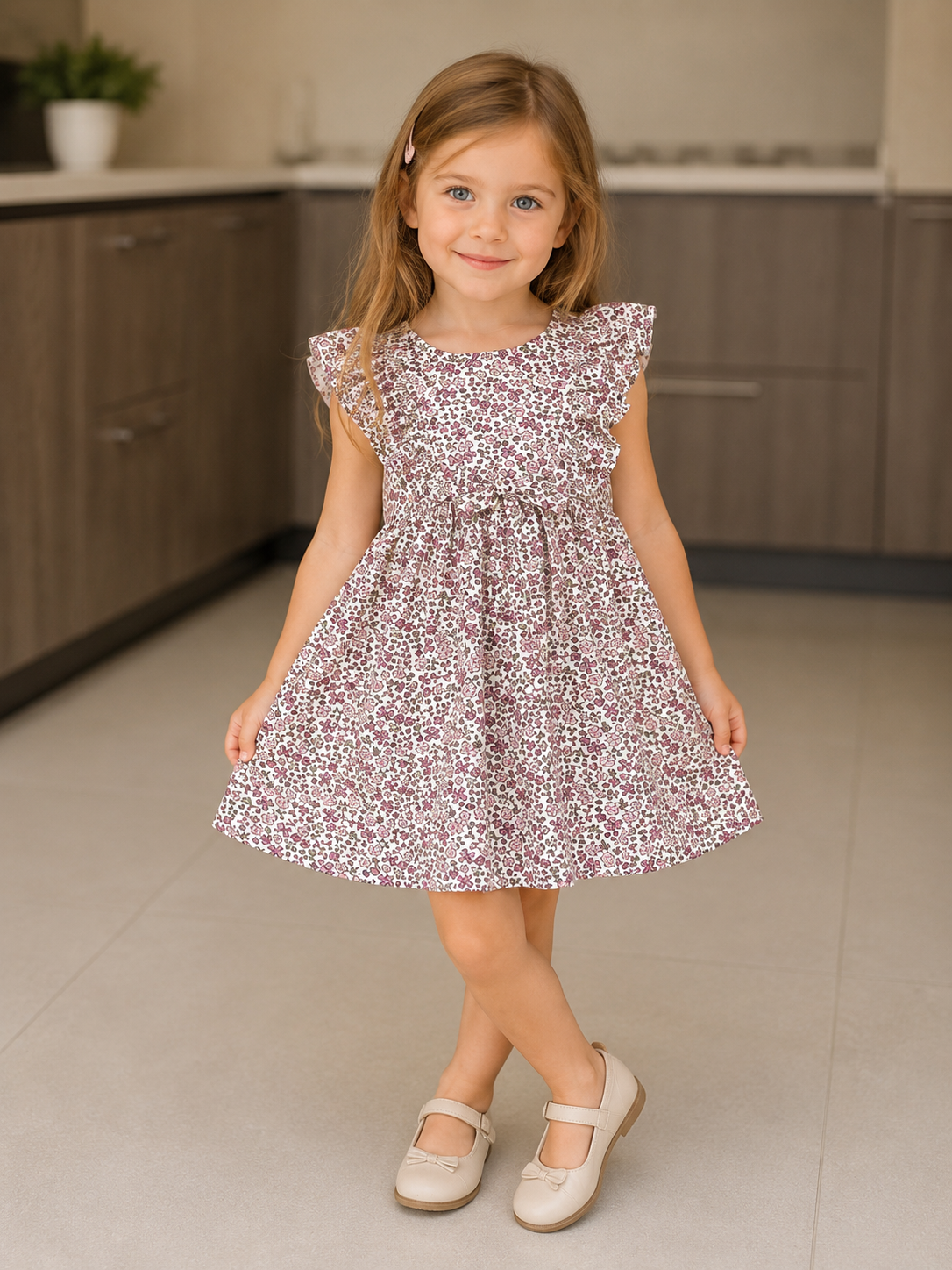 Floral Ruffle Dress - White