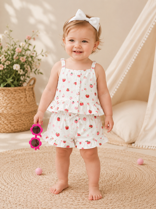 Baby Girl Cotton Set in Strawberry Print